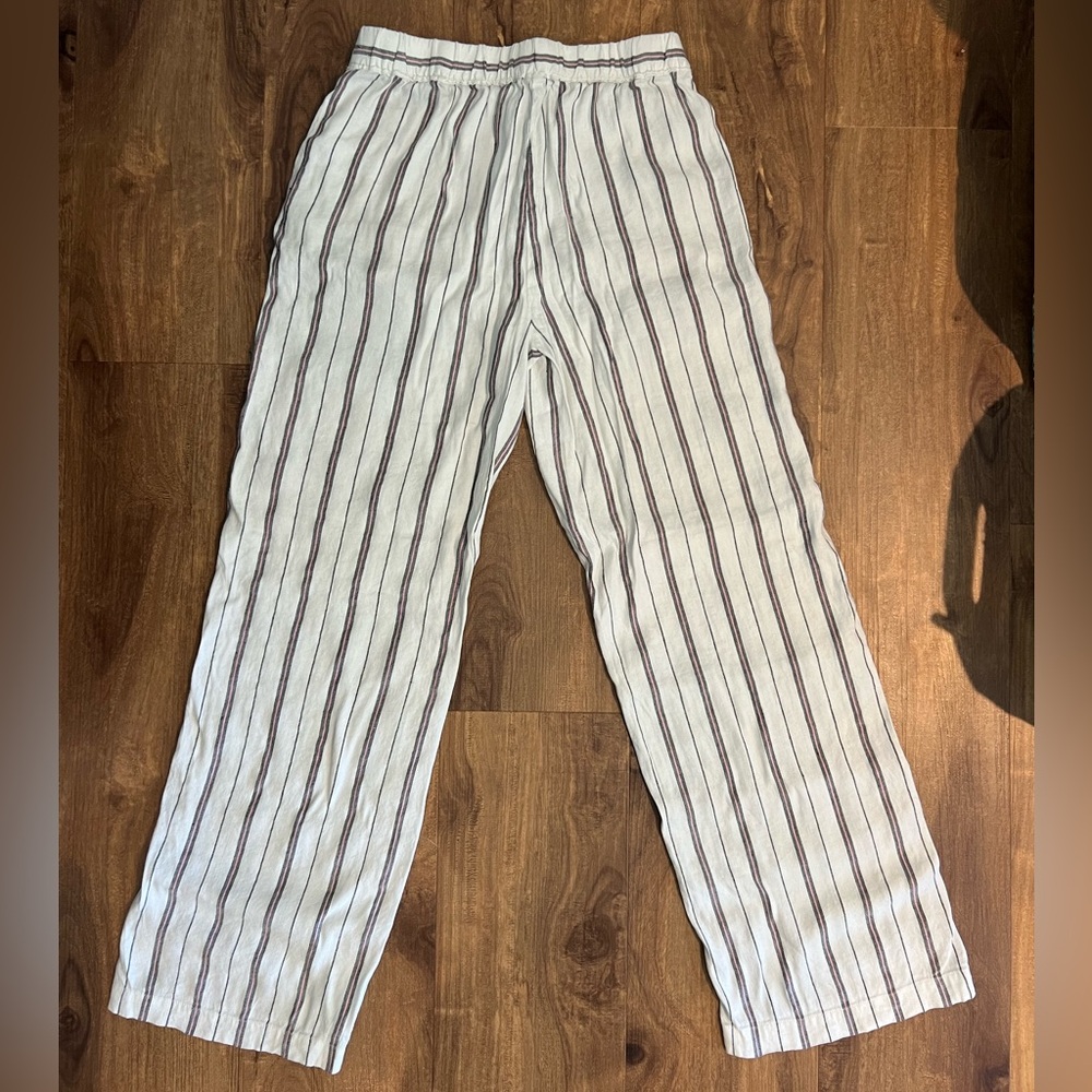 NIC+ZOE Linen Blend Pants, Size 2, White Striped - Picture 2 of 8